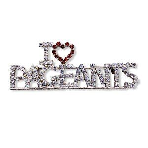 I ❤️ Heart PAGEANTS Rhinestone Bling Brooch Pin Collectable New 2.5” X 1.25”